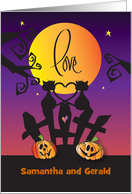 Halloween Wedding Congratulations Two Cats Heart Tails Custom Names card