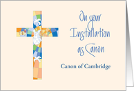 Custom Name Canon Installation Congratulations Stained Glass Cross card