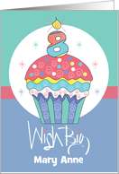 Birthday Cupcake for 8 Year Old with Number Eight Candle Custom Name card