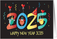 Happy New Year’s 2025 Colorful Birds Celebrating with Party Hats card