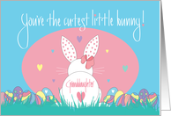 1st Easter Granddaughter, Cutest Little White Bunny, Eggs & Hearts card