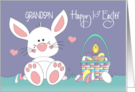 First Easter for Grandson White Bunny and Decorated Egg Basket card