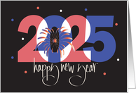 Hand Lettered New Year’s 2025 Bright Orange and Blue Number Date card