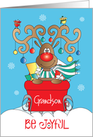 Christmas for Grandson, Be Joyful Reindeer with Antler Ornaments card