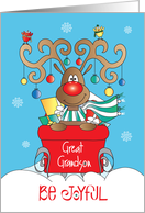 Christmas for Great Grandson, Be Joyful Reindeer in Red Sleigh card