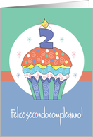 Felice Secondo Compleanno Cupcake Decorato e Candela Numerati card