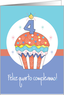 Felice Quarto Compleanno con Cupcake Decorato e Candela Numerati card
