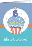 Felice Sesto Compleanno con Cupcake e Candela Numerati Sei card