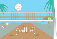 Good Luck for Beach Volleyball Player with Volleyball and Net card