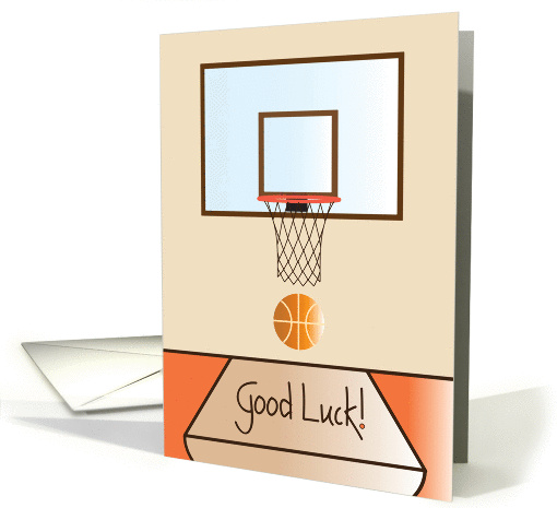 Good luck for Basketball Player with Basketball, Hoop and Net card