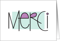 Merci, French Thank you Note Card in grayed jade and violet card