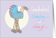 Two boys and a girl triplet grandbabies congratulations card