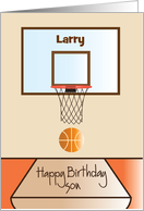 Birthday for Son with Basketball Hoop and Basketball with Custom Name card