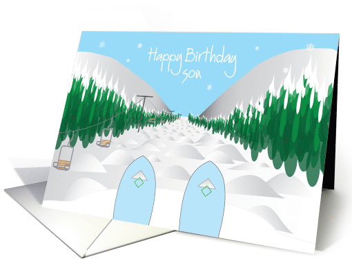 Happy Birthday for Son, Snow Skiing Ski Tips with Slope & Moguls card