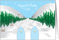 Happy Birthday for Son, Snow Skiing Ski Tips with Slope & Moguls card