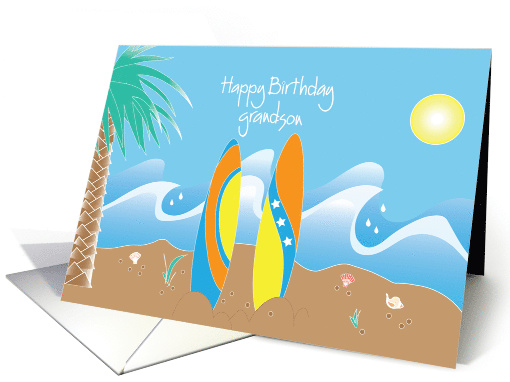 Happy Birthday for Grandson, Surfing, with beach,... (961663)