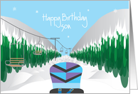 Happy Birthday for Son, Snowboarding with snowboard and slope card