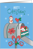 Hand Lettered Christmas from Mail Carrier with Decorated Mailbox card