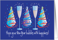Hand Lettered New Year’s Card 2024 Party Hats & Champagne Glasses card
