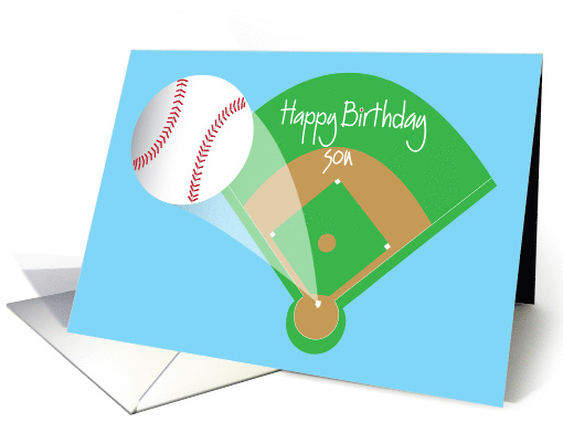 Baseball Happy Birthday For Son with Baseball Field and Home Run card