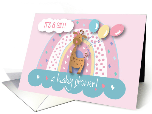 Hand Lettered Baby Girl Shower Invitation Giraffe Rainbow... (990025)