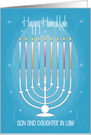 Hand Lettered Hanukkah for Son and Daughter in Law with Menorah card