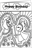 Happy Birthday Boy’s Coloring Page Greeting Card with little Knight card