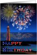 Happy Birthday on Independence Day Fireworks on the Ocean card