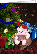 Christmas Tree with Kitty & Teddy - Step-Daughter & Son-in-Law card