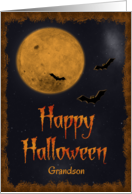 Harvest Moon & Bats Happy Halloween for Grandson card