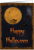 Harvest Moon & Bats Happy Halloween card