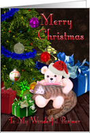 Merry Christmas Partner - Kitty, Teddy-Bear, and Christmas Tree card