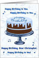 Happy Birthday Song - Birthday Cake in Blue - Custom Name Birthday card