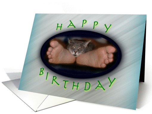 Happy Birthday cute cat on feet Cassie Feet card (845920)