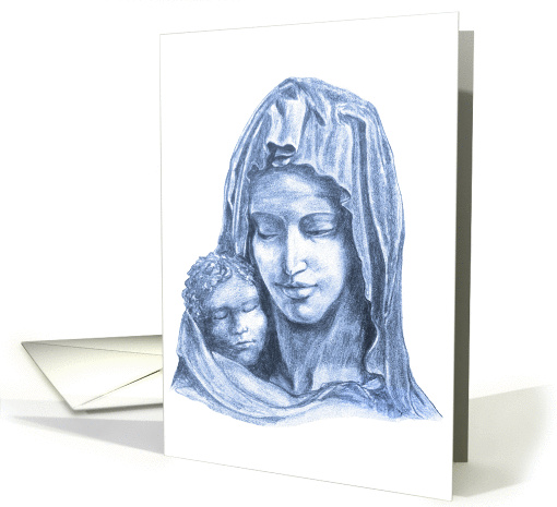 Madonna and Child blue on white Religious Christmas card (850095)