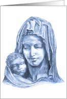 Madonna and Child blue on white Religious Christmas card