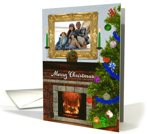 Merry Christmas Fireplace and Christmas Tree Photo card (852995)