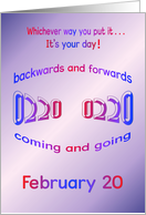 Happy Birthday 02-20 palindrome 0220 February 20 card