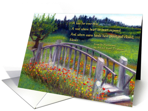 Flowers and Footbridge Pacific Northwest Nature Scene Condolences card