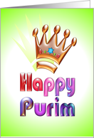 Happy Purim fun colorful 3d-like greeting with crown and star of david card
