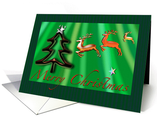 Christmas Reindeers Merry Christmas fun green xmas card (880808)