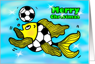 Football Soccer Fish wishing Merry Christmas Funny cute comic Card