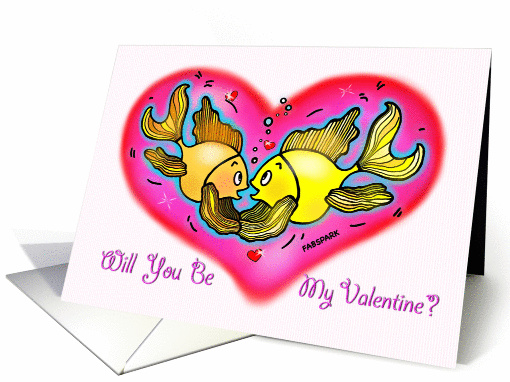 Will you be my Valentine? cute fish holding hands in a big... (888591)