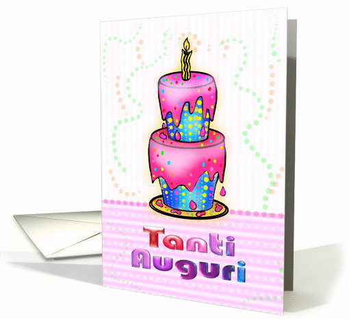 Tanti Auguri italian Birthday Cake fun colorful card italiano card
