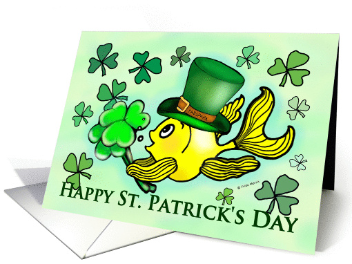 Happy St. Patrick's Day, Goldfish with Green Shamrocks card (910594)