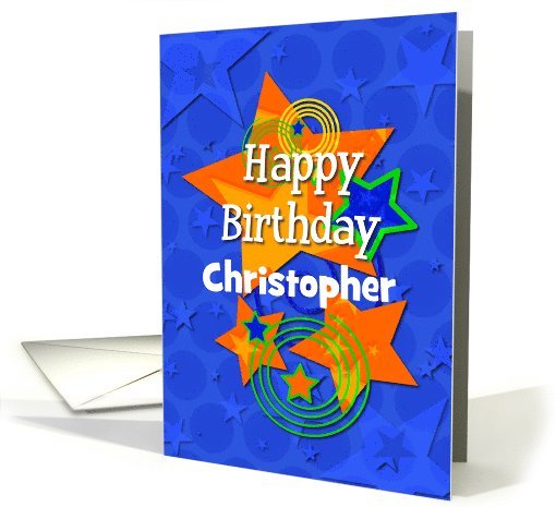 Happy Birthday Personalize Name for Boy Colorful Stars and Swirls card