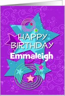 Custom Name Happy Birthday for Girl Colorful Stars and Swirls card