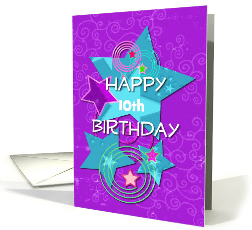 Custom Age Happy Birthday for Girl Colorful Stars and Swirls card