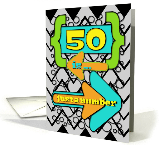 Happy 50th Birthday Just a Number Funny Chevrons and Polka Dots card