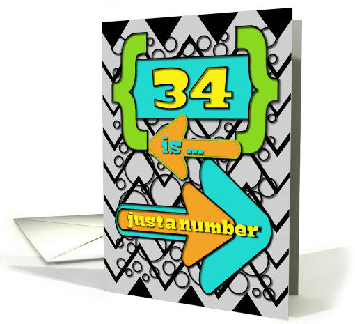 Happy 34th Birthday Just a Number Funny Chevrons and Polka Dots card